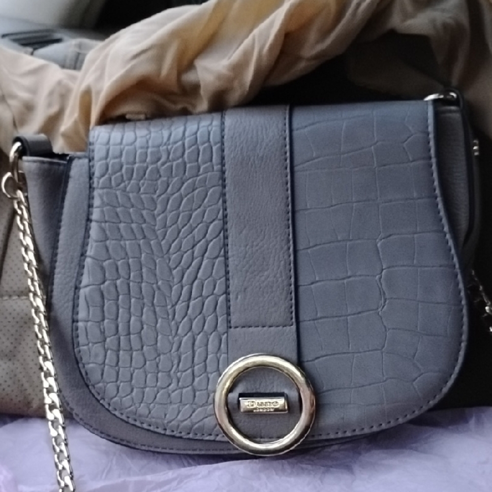 Dune London Gray Croc-Embossed Flap Crossbody Bag